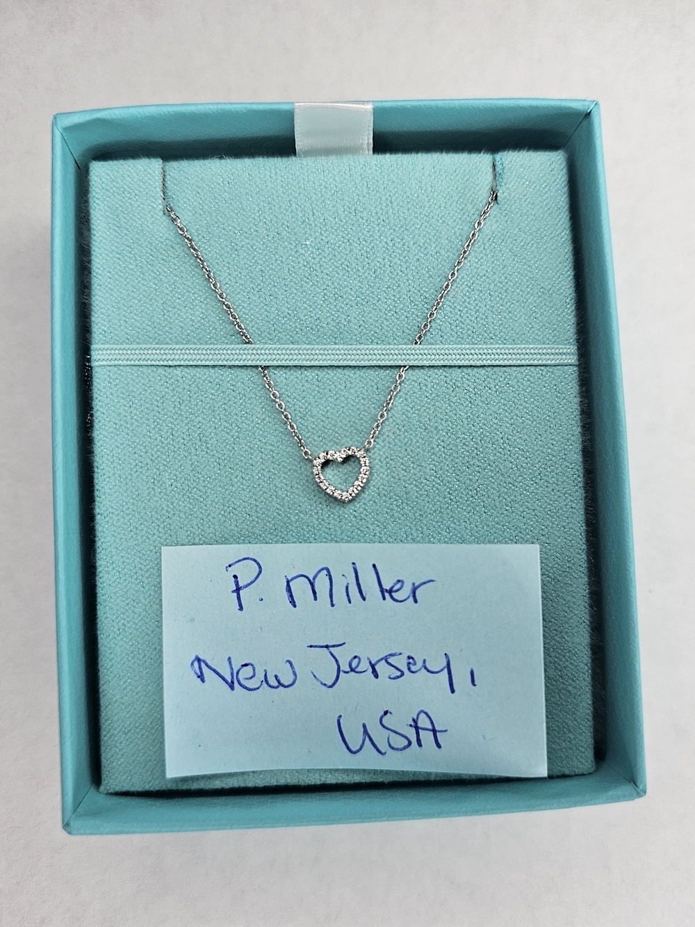 Tiffany & Co. Metro 18K White Gold Diamond Heart Mini Pendant Necklace 16" Box